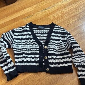 Laundry By Shelli Segal Black and White Striped Cardigan